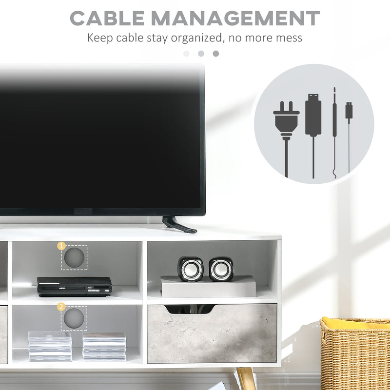 HOMCOM 50" TV Cabinet Stand Entertainment Center w/ Drawers Shelves, Light Grey