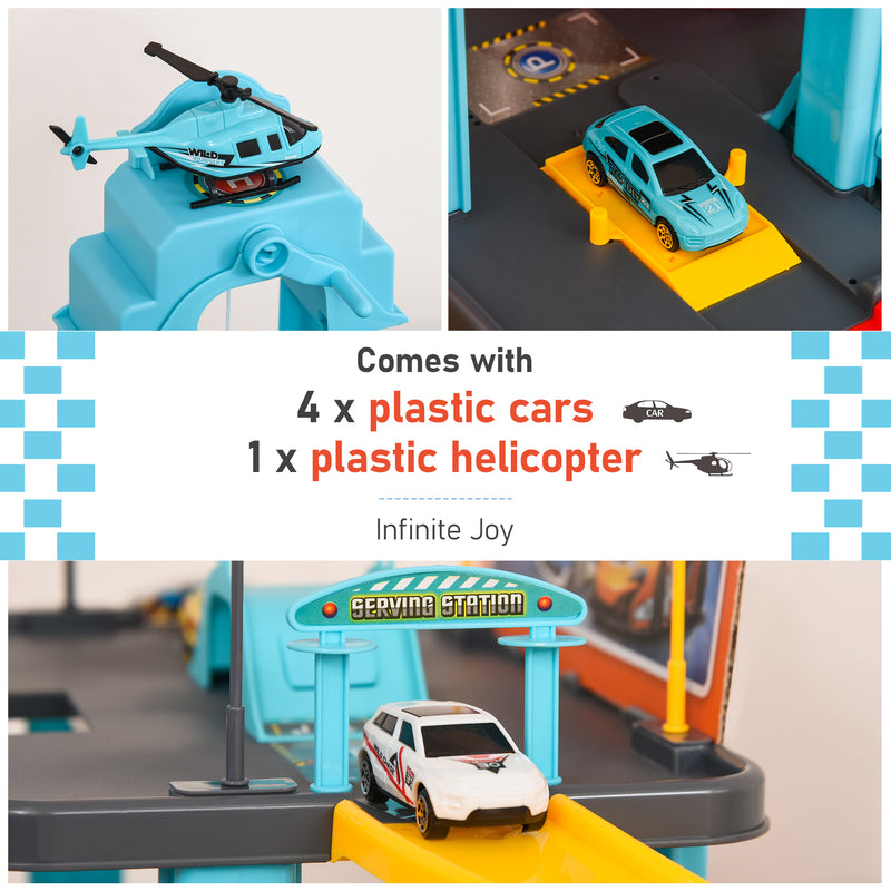 HOMCOM 5-Level Car Parking Garage Toy Race Tracks Car Ramp Set Toddler Car Game