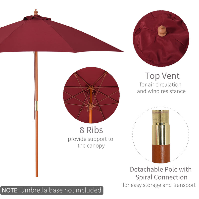 Outsunny 2.5m Wooden Garden Parasol Outdoor Umbrella Canopy w/ Vent Red