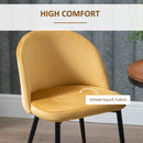 HOMCOM Modern Upholstered Fabric Bucket Seat Dining Chairs Set of 2 Yellow