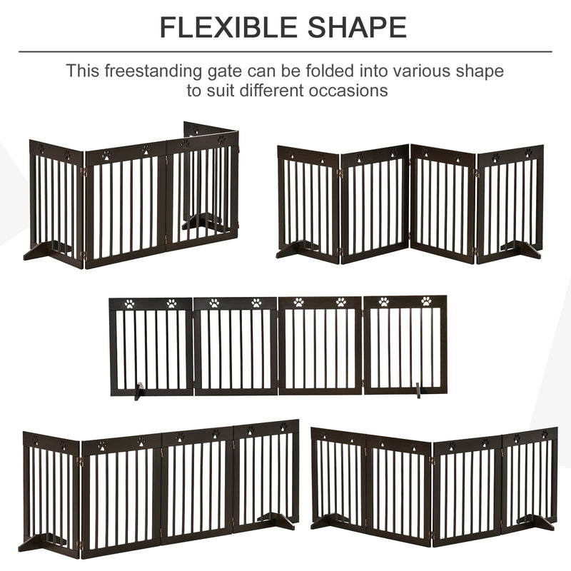 PawHut Pet Gate 4 Panel Wooden Dog Barrier Folding Fence w/ Support Feet