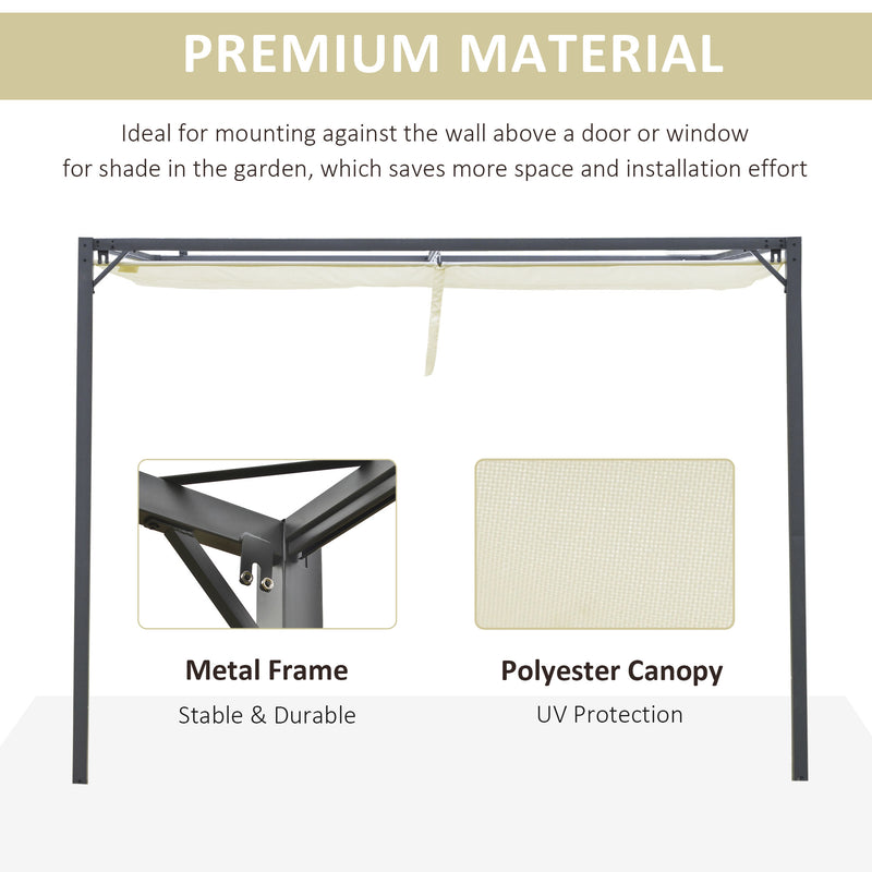 Outsunny 3 x 3(m) Outdoor Pergola Retractable Canopy Wall Mounted Gazebo Cream