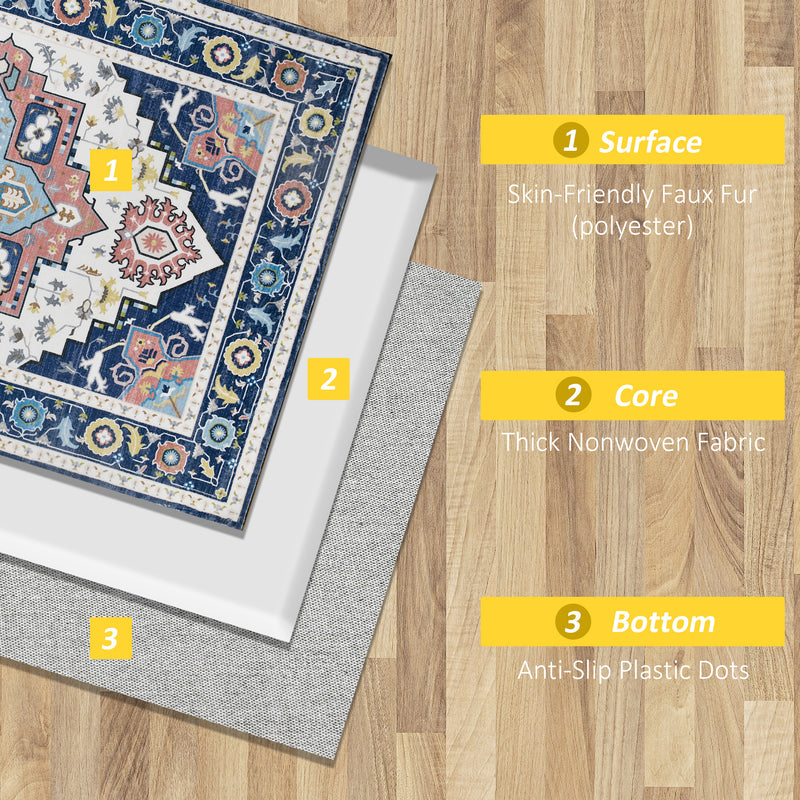 HOMCOM Area Rugs for Bedroom, Vintage Floral Large Carpet, 160x230cm, Blue