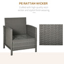 Outsunny 3 PC Outdoor Rattan Sofa Set w/ Chairs Coffee Table Cushion Light Grey