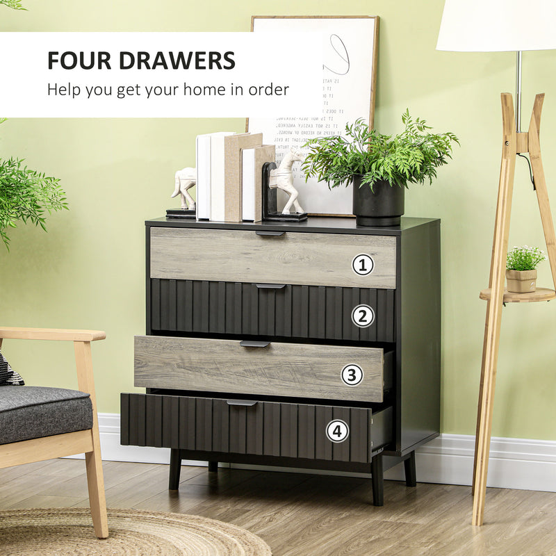 HOMCOM Chest of Drawers, 4 Drawer Storage Cabinet Organiser Bedroom, Grey