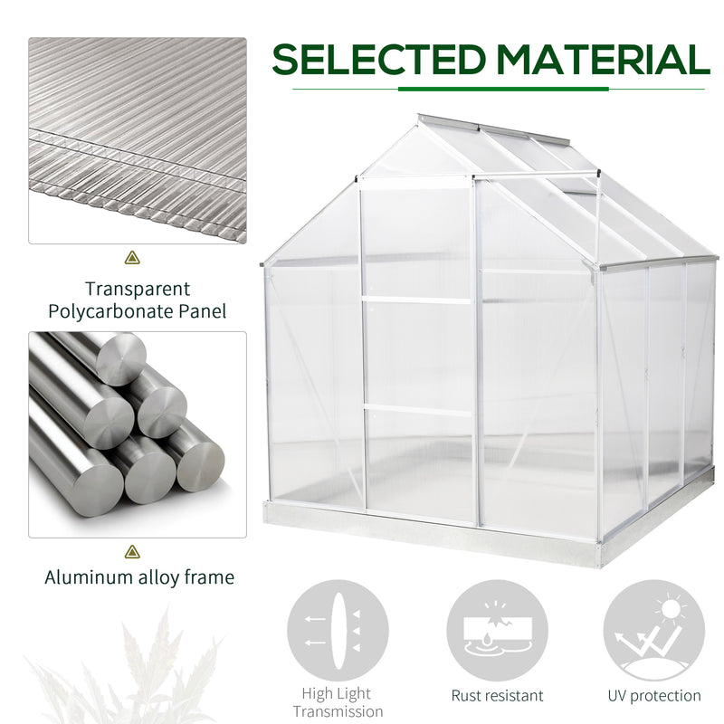 Outsunny 6x6ft Walk-In Greenhouse Polycarb. Panels Aluminium Frame Sliding Door