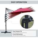 Outsunny 3(m) LED Cantilever Parasol Outdoor with Base Solar Lights Red