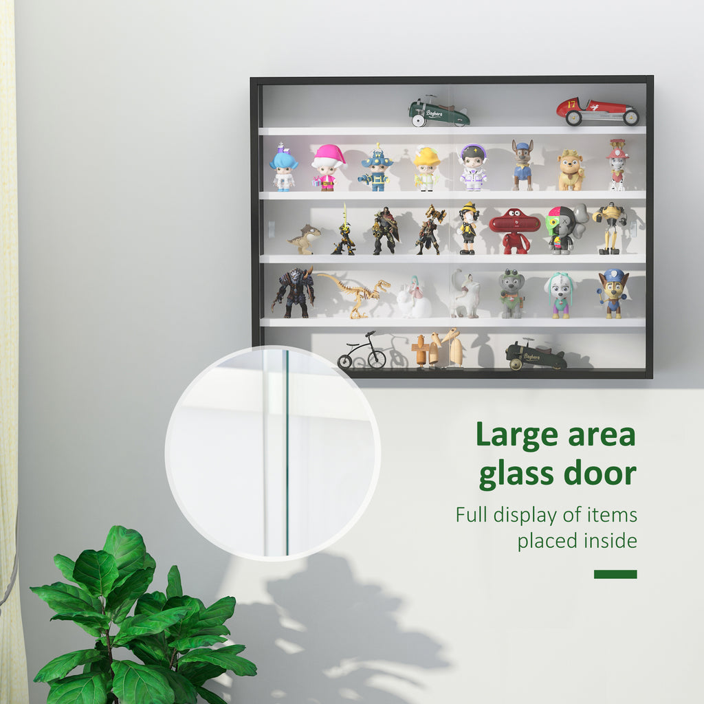 HOMCOM 5-Tier Wall Display Shelf Unit Cabinet w/ Shelves Glass Doors B