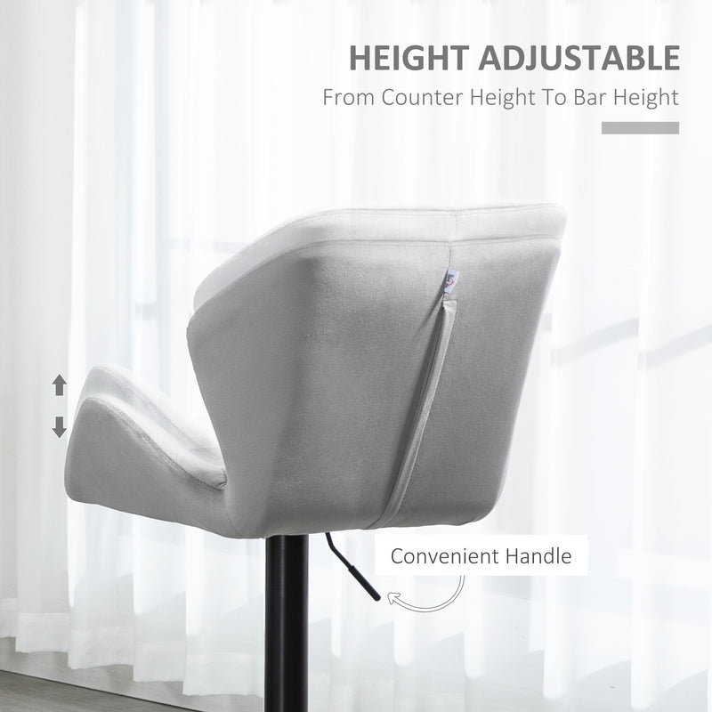 HOMCOM Set Of 2 Luxurious Velvet-Touch Bar Stools Metal Frame Footrest Grey