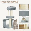 PawHut Cat Tree Scratcher Kitty Activity Center 2 Perch Sisal Rope Grey