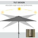 Outsunny 2.7m Patio LED Umbrella with Push Button Tilt/Crank 8 Ribs Grey