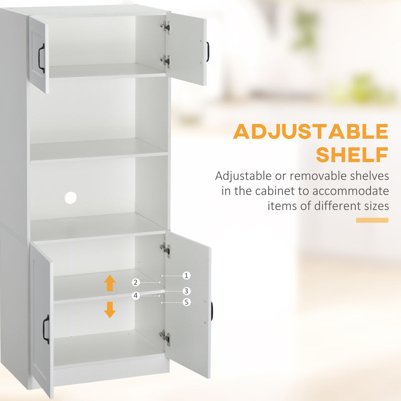 HOMCOM Kitchen Storage Cabinet, Cupborad with 5-tier Shelving 4 Doors, White