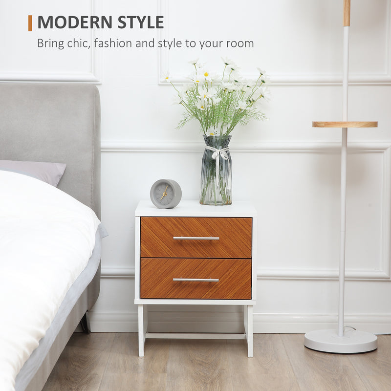 HOMCOM Bedside Table Side Table W/ Drawer & Metal Legs for Bedroom Living Room