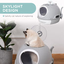 PawHut Futuristic Capsule-Shaped Cat Litter Box w/ 2 Doors Scoop Drawer Grey