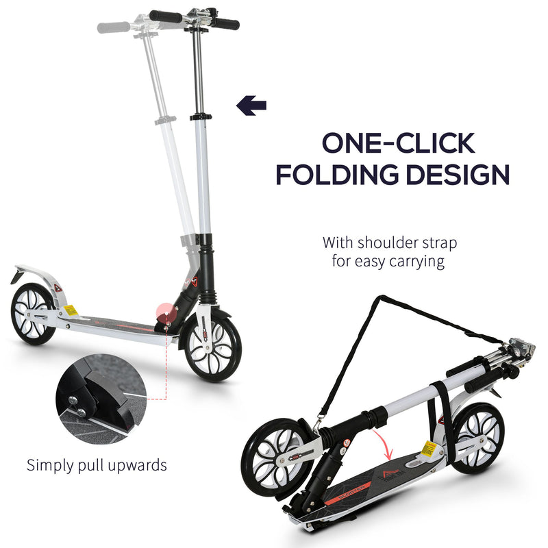 HOMCOM Folding Kick Scooter Hight-Adjustable w/ Rear Brake & Double Shock White