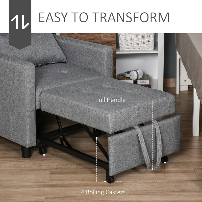 HOMCOM Convertible Single Sofa Bed with Tufted Upholstered Fabric, Grey