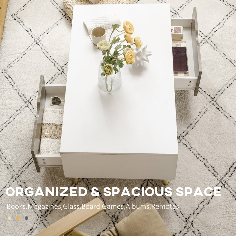 HOMCOM Modern Coffee Tables for Living Room w/ Storage Shelves, White