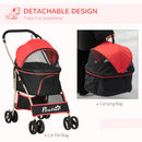 PawHut Detachable Pet Stroller with Rain Cover for Small and Tiny Dogs, Red