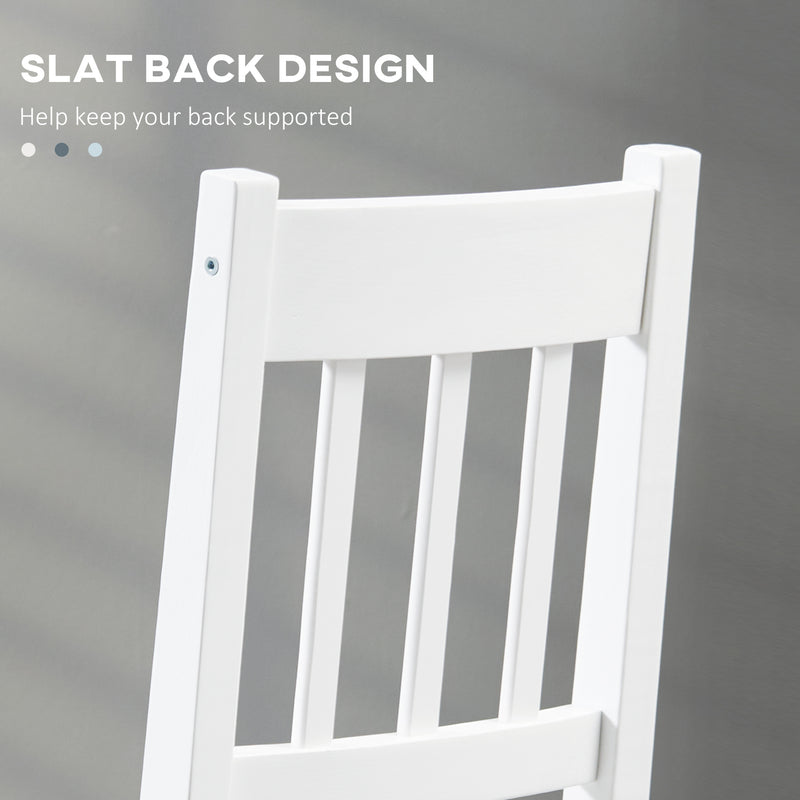 HOMCOM Dining Chairs Set of 2, Pine Wood Frame, Slat Back for Kitchen White