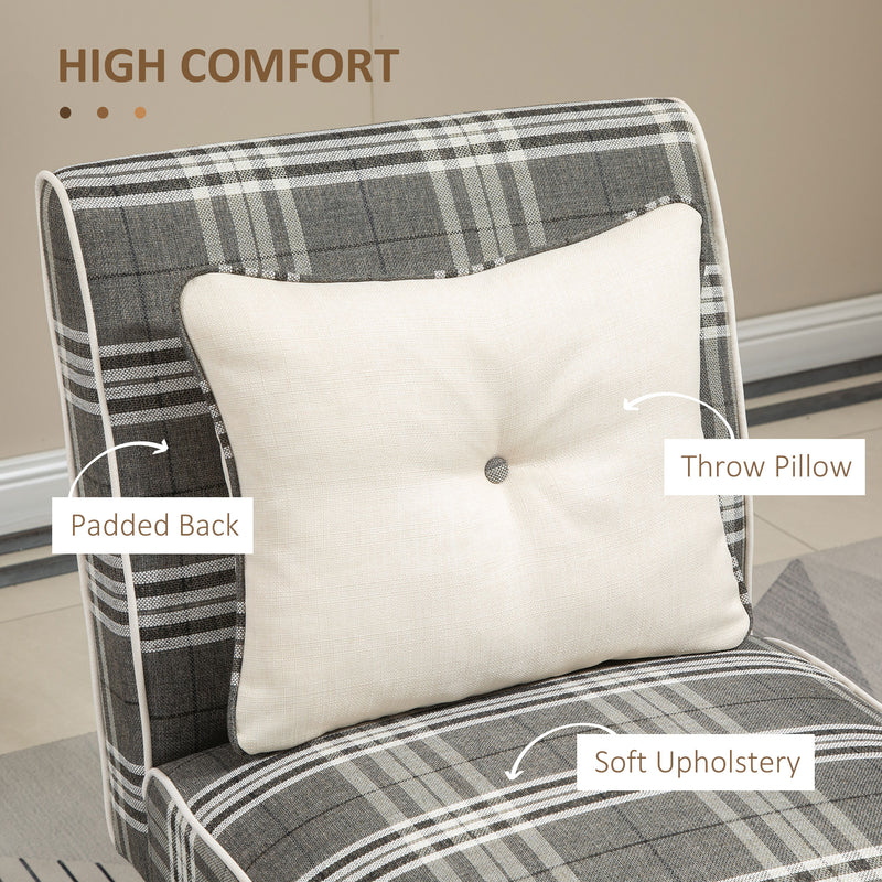 HOMCOM Dining Chair Linen-Touch Fabric Kitchen Chair W/ Rubber Wood Legs Grey