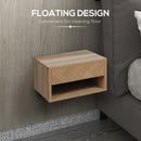 HOMCOM Floating Bedside Table Set of 2 Wall Mounted Nightstand W/ Drawer Natural