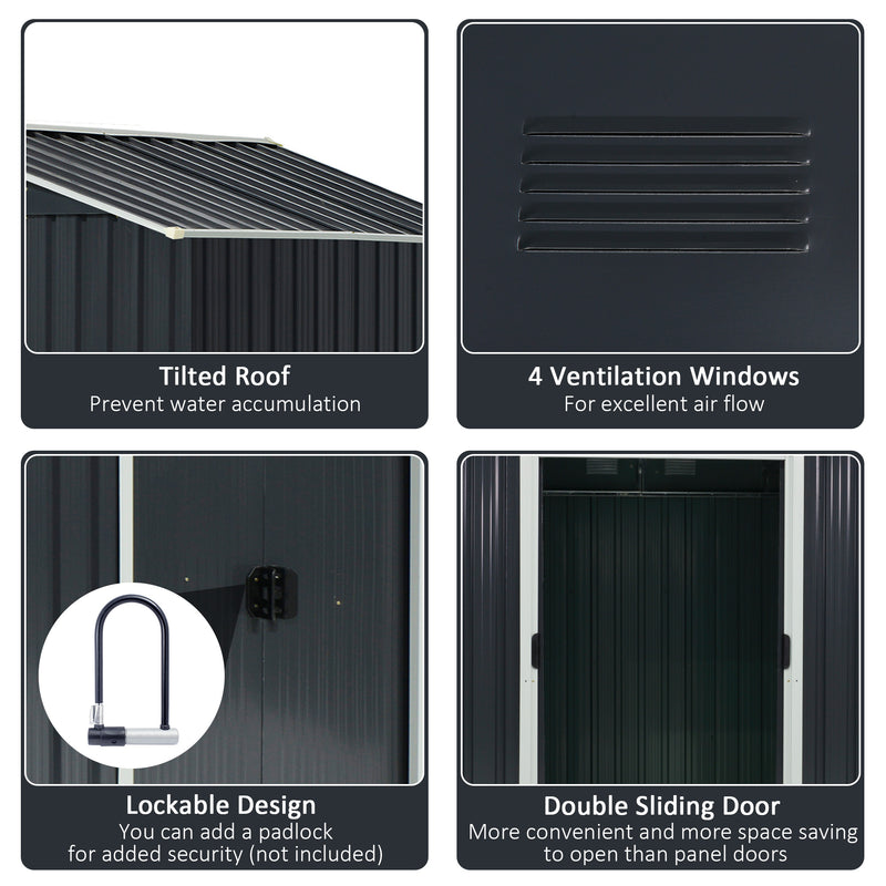 Outsunny 7.7 x 5.7ft Garden Storage Shed with Double Sliding Door Outdoor Grey