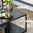 HOMCOM Coffee Table Cocktail Table w/ Faux Marble Top and Steel Frame, Black