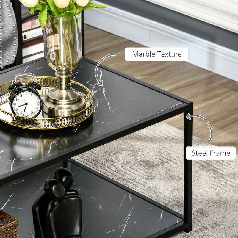 HOMCOM Coffee Table Cocktail Table w/ Faux Marble Top and Steel Frame, Black