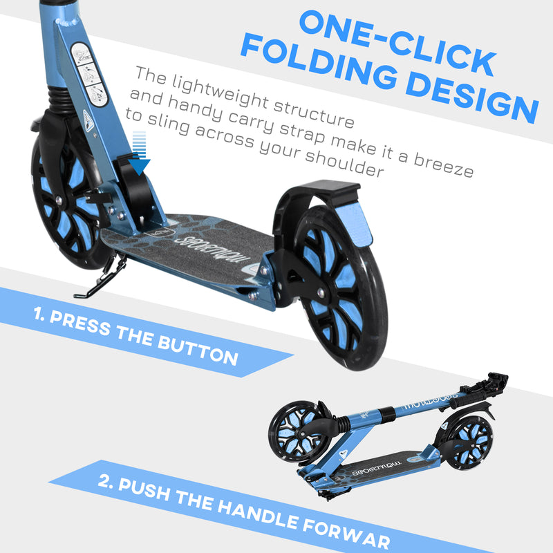HOMCOM Folding Kick Scooter, Adjustable w/ Dual Shock Absorber for 14+, Blue
