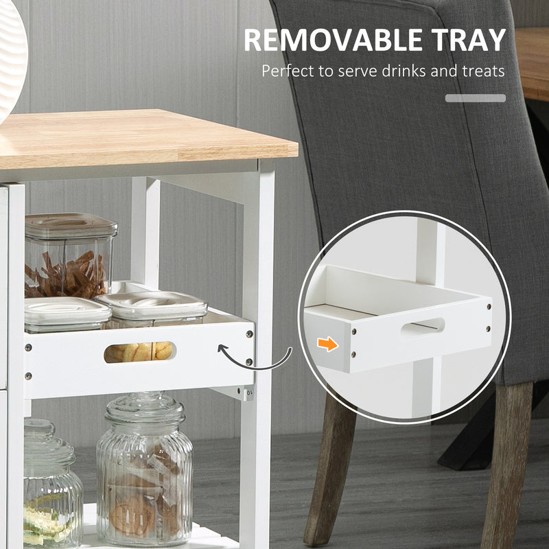 HOMCOM Rolling Kitchen Island Cart, Bar Serving Cart, Compact Trolley White