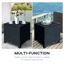 Outsunny Side Table Furniture Tempered Glass Garden Patio Wicker Black