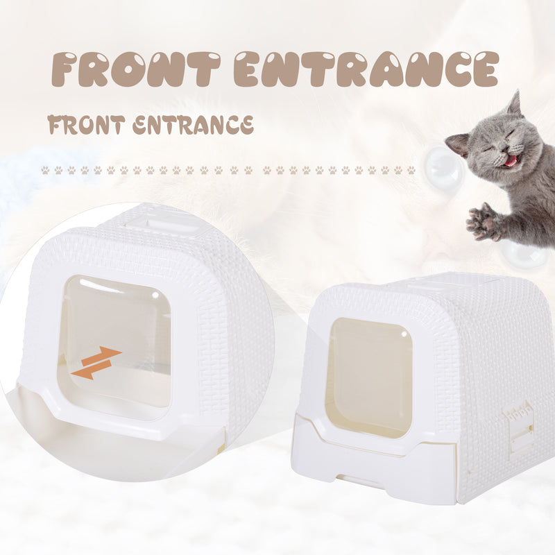 Pawhut Large Litter Box Self Cat Toilet Fully Enclosed Kitten Pan w/Scoop White