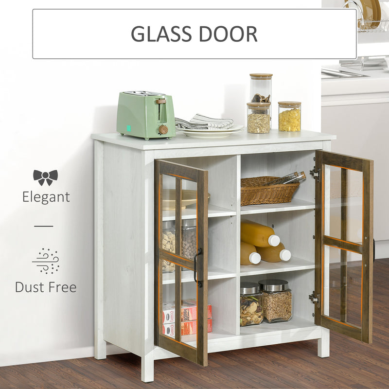 HOMCOM Kitchen Sideboard, Glass Door Storage Cabinet for Dining Room White