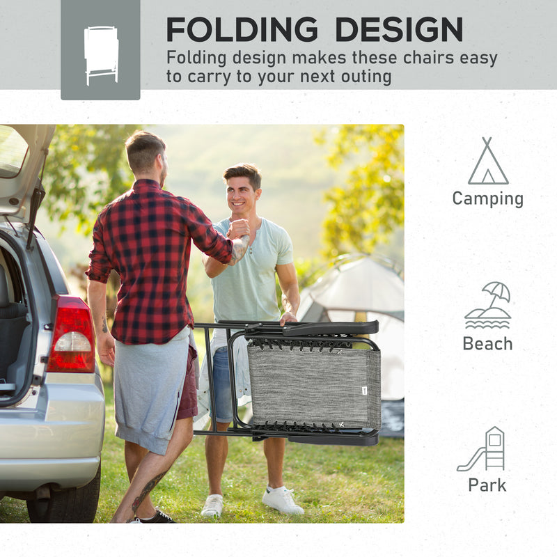 Outsunny 2Pcs Outdoor Patio Folding Chairs, Portable Garden Loungers Grey