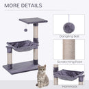 PawHut Cat Activity Tree Kitten Play Tower Palace Two-Tier Scratching Grey