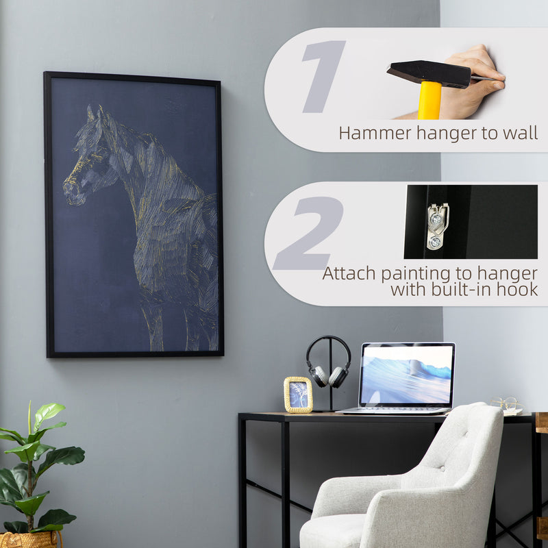 HOMCOM Gold Textured Canvas Wall Art Horse for Living Room Bedroom, 93x63cm