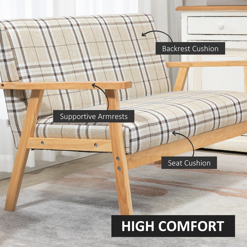 HOMCOM 2 Seater Sofa with Rubber Wood Frame Linen Fabric Love Seat Small Couch