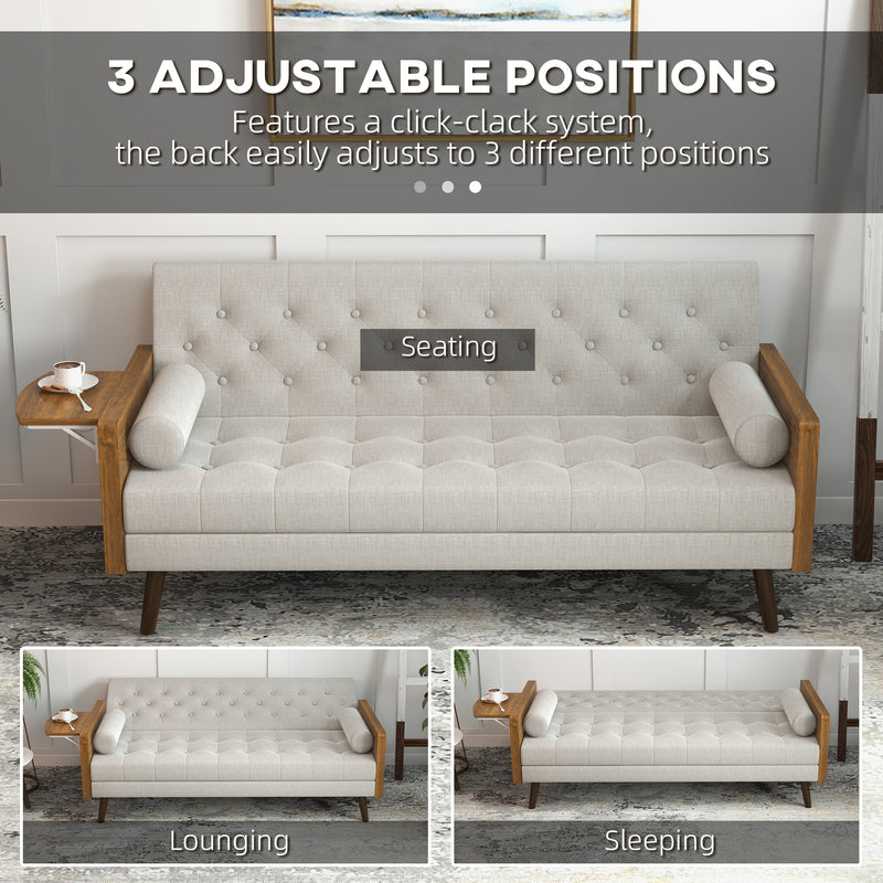 HOMCOM 3-Seater Sofa Bed Click-Clack Button-Tufted Settee Recliner Couch Beige