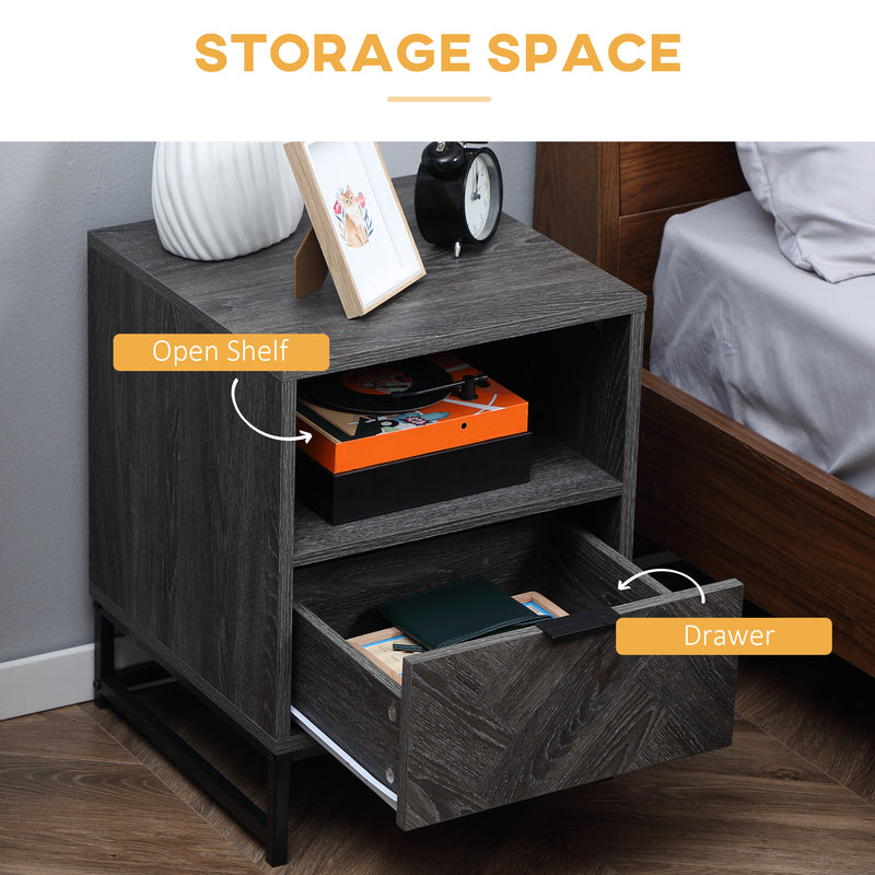 HOMCOM Bedside Table, Sofa Side Table W/ Drawer and Shelf Living Room, Bedroom