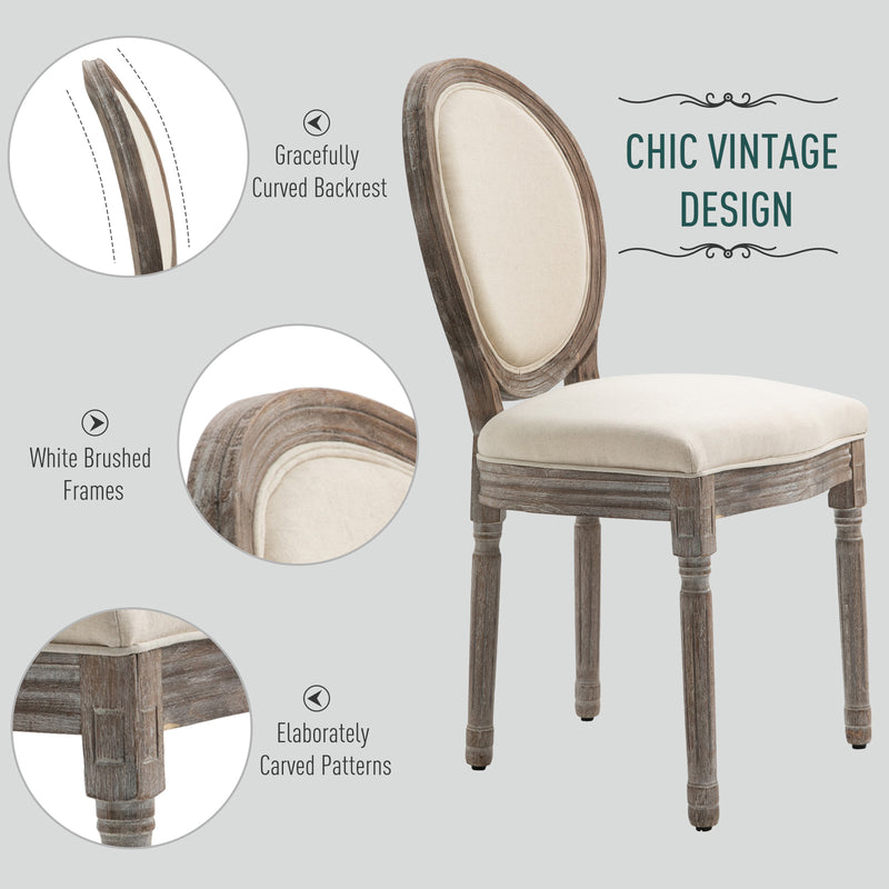 HOMCOM Set of 2 Elegant French-Style Dining Chairs w/ Wood Frame Foam Seat Ivory