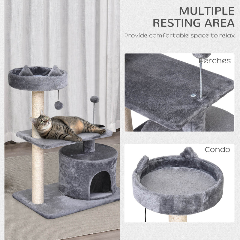 PawHut 81cm Cat Tree Kitten Large Cats Tower Activity Centre Scratch Post Grey