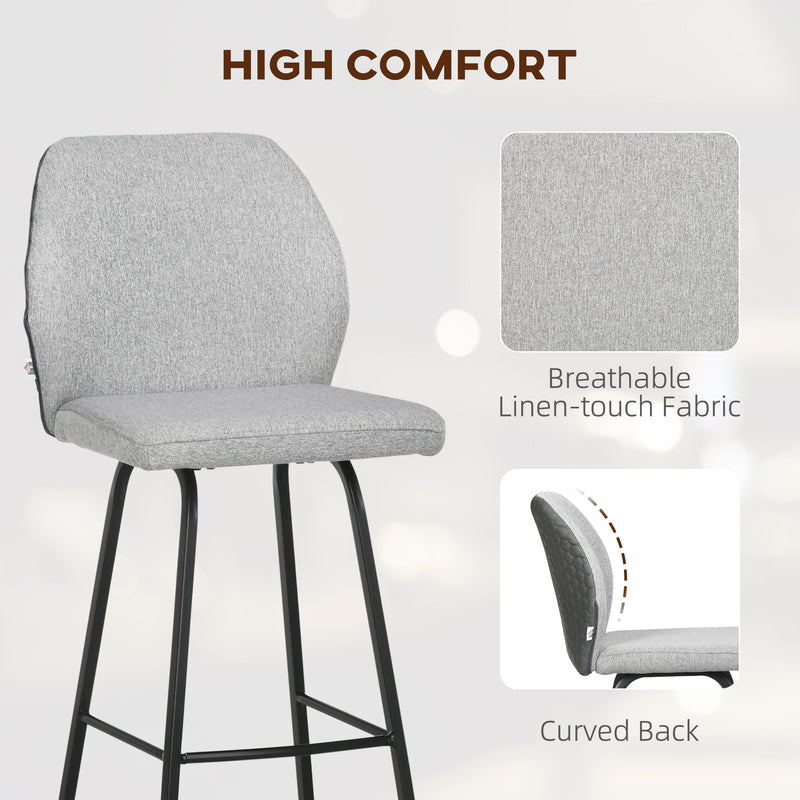 HOMCOM Bar Stools Set of 2, Upholstered Kitchen Stools with Back, Footrest