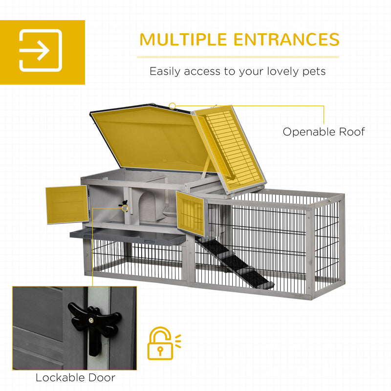 Pawhut Rabbit Hutch Pet House Outdoor Run Design w/ Water-Resistant Paint Ramp