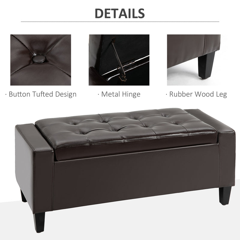 HOMCOM 40x90cm PU Leather Storage Ottoman Bench Wood Frame w/ Tufting Feet Brown