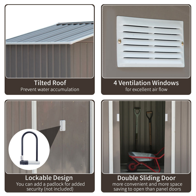 Outsunny Garden Shed Storage Unit w/Locking Door Floor Foundation Vent Grey