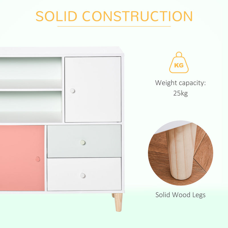HOMCOM Kids Bookcase Multi-Shelf Modern Freestanding Cabinet of Drawer Pink