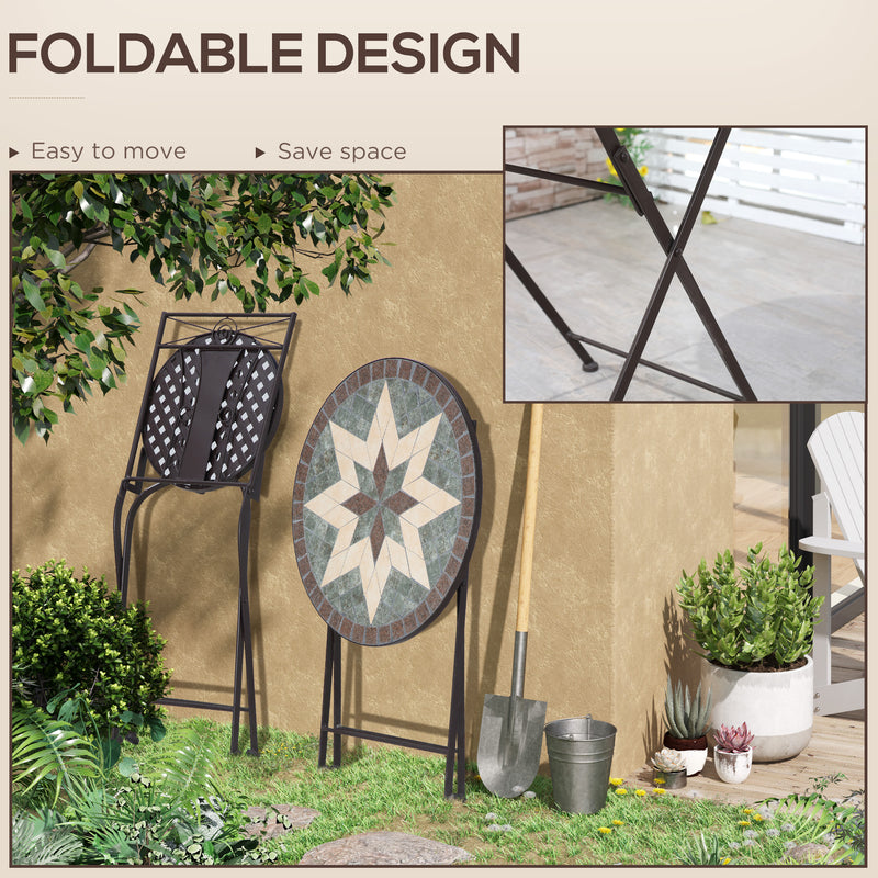 Outsunny 3-Piece Patio Bistro Set w/ Mosaic Round Table and 2 Armless Chairs