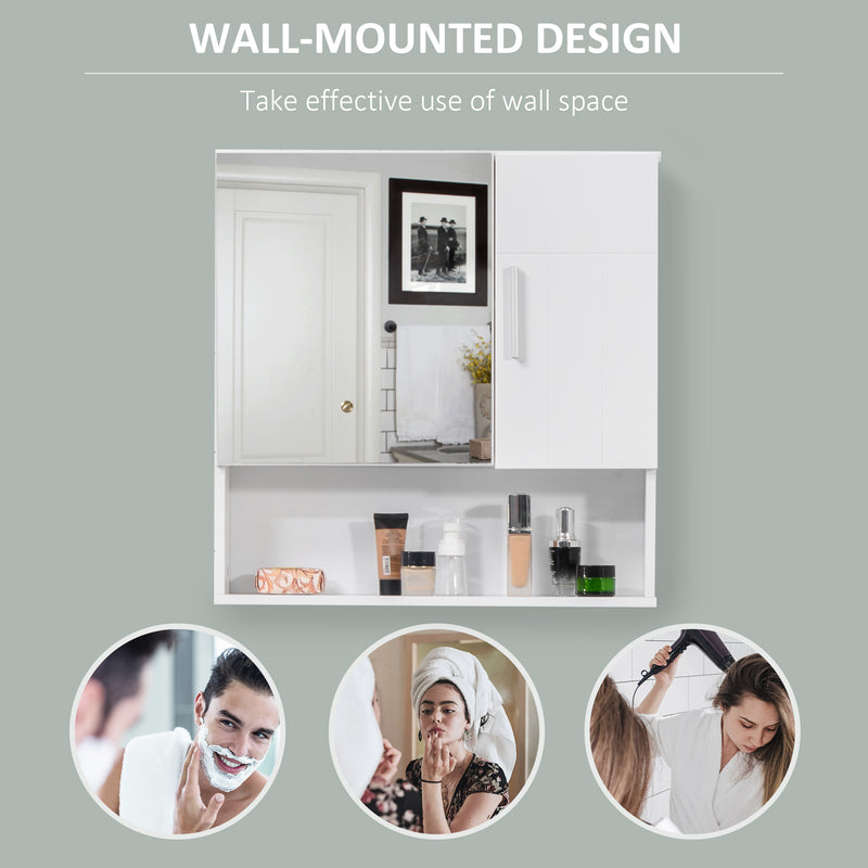 kleankin Bathroom Mirror Cabinet Wall Mount Storage Organizer w/ Door, White