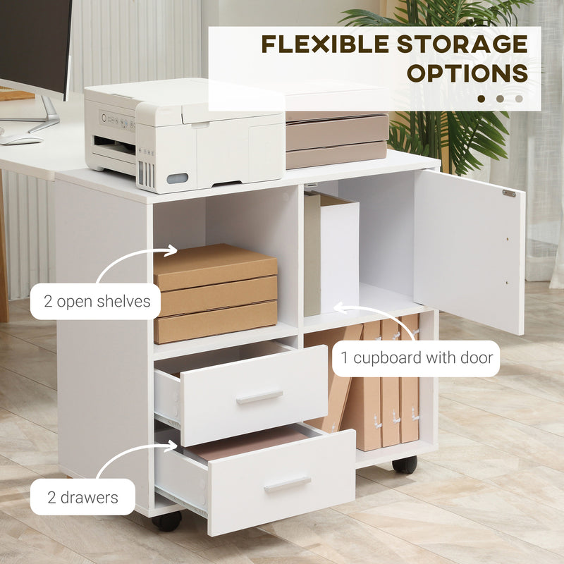 Vinsetto Printer Stand Mobile Office Storage Cabinet W/ Shelves Drawers, White