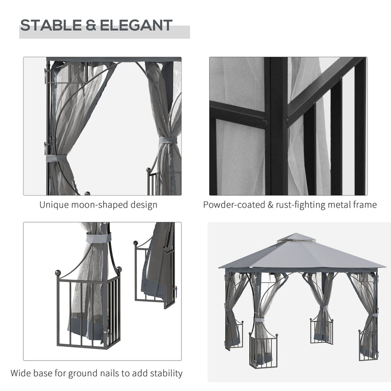 Outsunny Gazebo Party Tent Canopy Sun Shade for Patio Garden Light Grey 3x3(m)